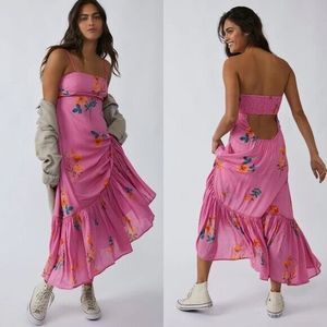 FREE PEOPLE  Women  Rosie Posie Midi Dress Size M  Pink  Rapefruit Combo Floral